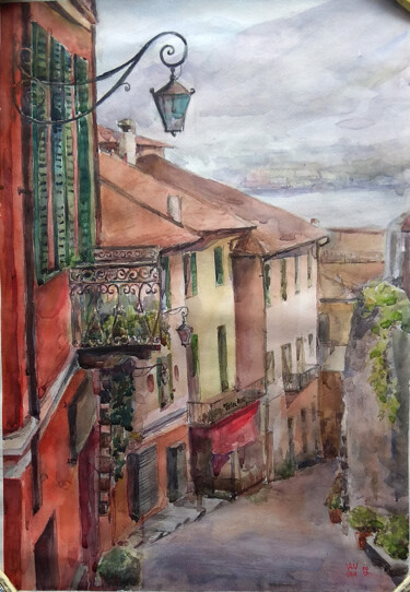 Painting titled "Bellagio street, It…" by Alex Vainova, Original Artwork, Watercolor