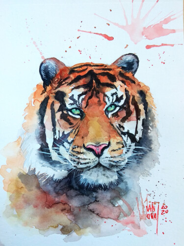 Painting titled "Tiger" by Alex Vainova, Original Artwork, Watercolor