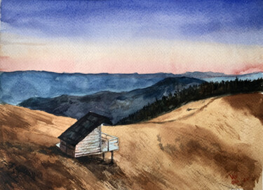 Painting titled "A house on the plai…" by Alex Vainova, Original Artwork, Watercolor