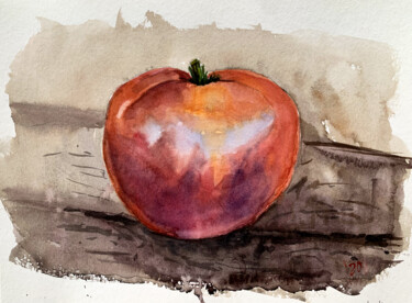 Malerei mit dem Titel "A red tomato" von Alex Vainova, Original-Kunstwerk, Aquarell