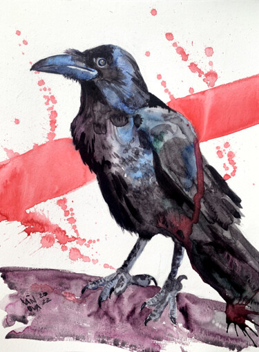 Painting titled "Crow 1" by Alex Vainova, Original Artwork, Watercolor