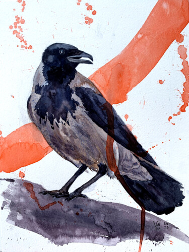 Painting titled "Crow 2" by Alex Vainova, Original Artwork, Watercolor