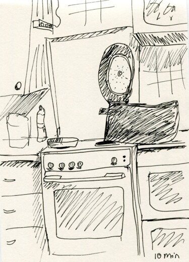 Disegno intitolato "kitchen. 10 min ske…" da Alex Vainova, Opera d'arte originale, Inchiostro