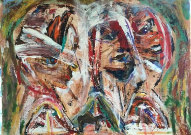 Картина под названием "Трое" - Альберт Бектемиров (Алекс Цветов), Подлинное произведение искусства, Акрил Установлен на Дере…