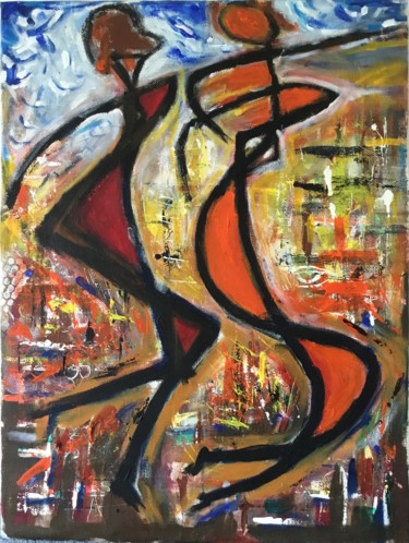 Картина под названием "Танец. Африка" - Альберт Бектемиров (Алекс Цветов), Подлинное произведение искусства, Акрил Установле…