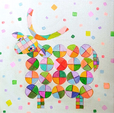 Картина под названием "The Sheep" - Alexandra Finkelchtein, Подлинное произведение искусства, Акрил Установлен на Деревянная…