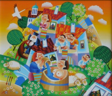 Картина под названием "Village Bath" - Alexandar Yanakiev, Подлинное произведение искусства, Масло