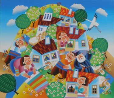 Картина под названием "On the Village" - Alexandar Yanakiev, Подлинное произведение искусства, Масло