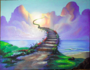 Peinture intitulée "la escalera al cielo" par Alexander Arias, Œuvre d'art originale, Huile