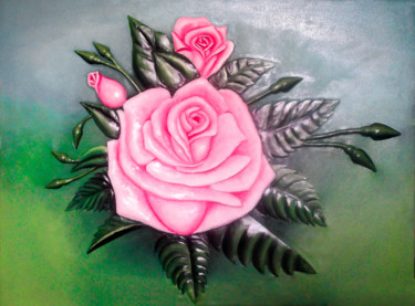 Painting titled "La rosa" by Alexander Arias, Original Artwork, Oil