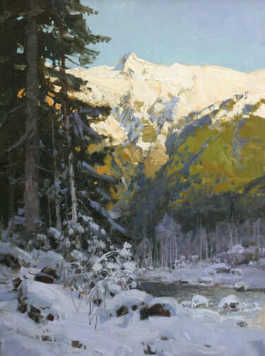 Картина под названием "Снег выпал. Домбай" - Alexander Babich, Подлинное произведение искусства, Масло