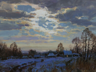 Painting titled "Evening sky" by Alexander Babich, Original Artwork, Oil