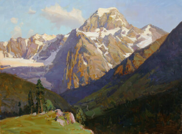 Pittura intitolato "Evening mountain So…" da Alexander Babich, Opera d'arte originale, Olio