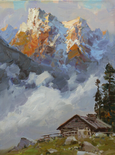 「Clouds in the gorge」というタイトルの絵画 Alexander Babichによって, オリジナルのアートワーク, オイル