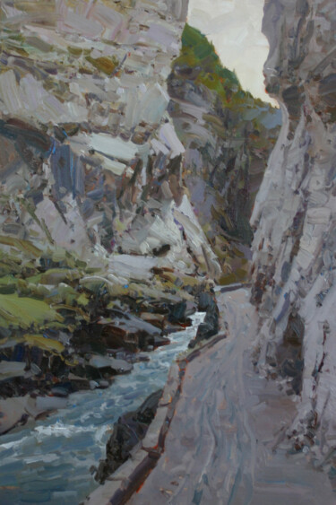 Painting titled "In the Argun gorge" by Alexander Babich, Original Artwork, Oil