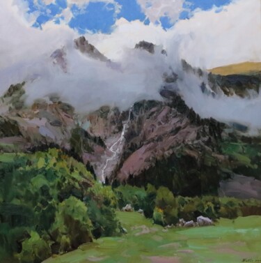 Картина под названием "Водопад в Дигорском…" - Alexander Babich, Подлинное произведение искусства, Масло