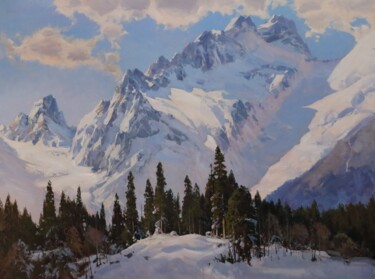Painting titled "Домбай. Гора Сулахат" by Alexander Babich, Original Artwork, Oil