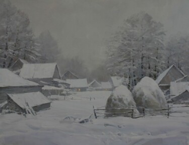 Painting titled "It is snowing" by Alexander Babich, Original Artwork, Oil