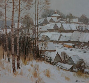 Painting titled "Village d'hiver" by Alexander Babich, Original Artwork, Oil