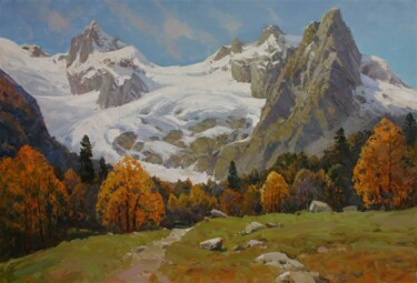 Peinture intitulée "Alibeksky Glacier" par Alexander Babich, Œuvre d'art originale, Huile