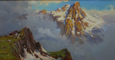 Painting titled "Sunlit peak" by Alexander Babich, Original Artwork, Oil