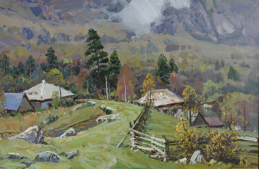 Painting titled "village de montagne" by Alexander Babich, Original Artwork, Oil