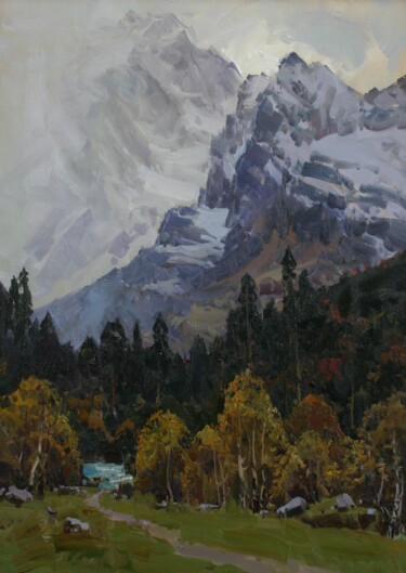 Painting titled "Autumn tops" by Alexander Babich, Original Artwork, Oil