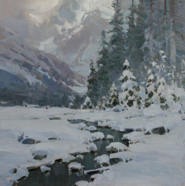 Painting titled "Winter day in the g…" by Alexander Babich, Original Artwork, Oil