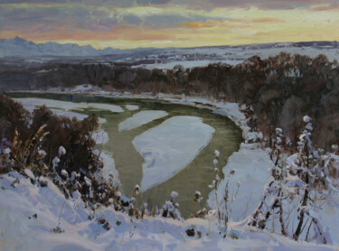 Картина под названием "Вечер на реке" - Alexander Babich, Подлинное произведение искусства, Масло