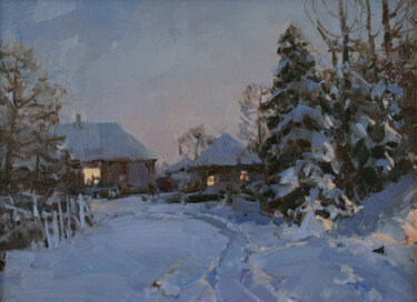 Painting titled "Evening in the vill…" by Alexander Babich, Original Artwork, Oil