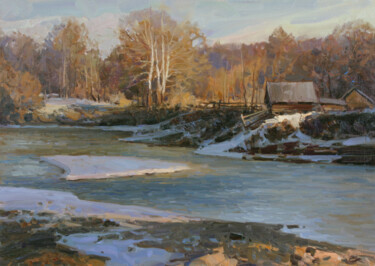 Painting titled "Bath on the river b…" by Alexander Babich, Original Artwork, Oil