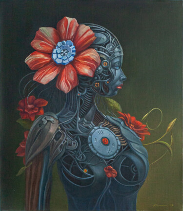 Malerei mit dem Titel "Biomechanical woman…" von Alexander Berestyuk, Original-Kunstwerk, Öl Auf Keilrahmen aus Holz montiert