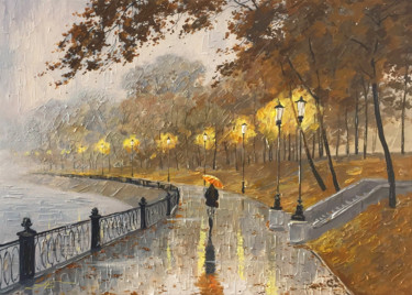 Painting titled "Foggy embankment" by Aleksandr Bolotov, Original Artwork, Oil