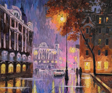 Painting titled "Lilac Evening in St…" by Aleksandr Bolotov, Original Artwork, Oil