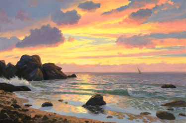 Картина под названием "Cloudy sunset. 40х60" - Александр Болотов, Подлинное произведение искусства, Масло