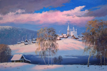 Painting titled "Ural village on a h…" by Aleksandr Bolotov, Original Artwork, Oil