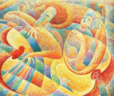 Картина под названием "Джазовый экстаз" - Alexander Breskin, Подлинное произведение искусства, Масло Установлен на Деревянна…