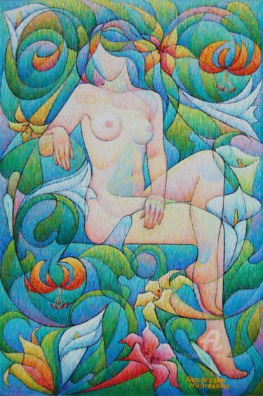 Peinture intitulée "Флора в цветах" par Alexander Breskin, Œuvre d'art originale, Huile Monté sur Châssis en bois