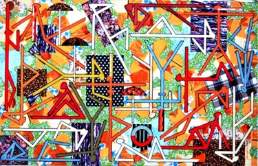 Collages titled "30 градусов С" by Alexander Breskin, Original Artwork, Fabric Mounted on Cardboard