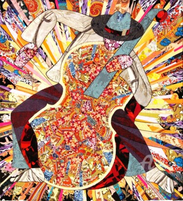Collages titulada "Цветочный музыкант" por Alexander Breskin, Obra de arte original, Collages Montado en Cartulina