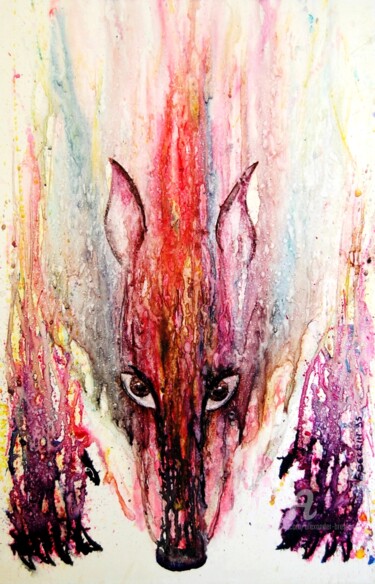 Картина под названием "Горящий зверь 1" - Alexander Breskin, Подлинное произведение искусства, Акварель Установлен на картон