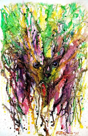 Painting titled "Forest monster" by Alexander Breskin, Original Artwork, Watercolor Mounted on Cardboard
