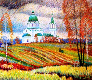 Malerei mit dem Titel "Осенний дождь" von Alexander Breskin, Original-Kunstwerk, Öl Auf Keilrahmen aus Holz montiert