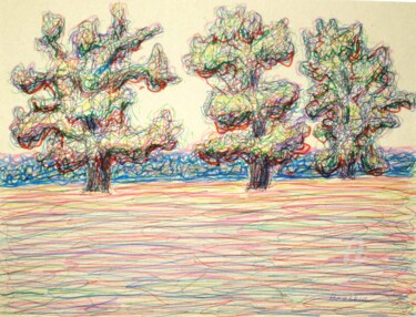 Painting titled "Три дерева" by Alexander Breskin, Original Artwork, Ballpoint pen