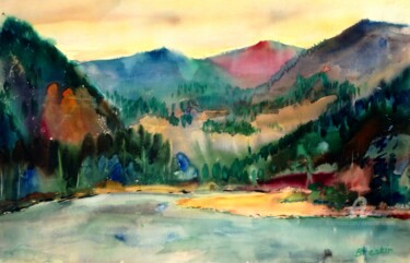 Картина под названием "В горах" - Alexander Breskin, Подлинное произведение искусства, Акварель