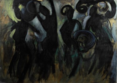 Malerei mit dem Titel "black dancers" von Alexander Chalovsky, Original-Kunstwerk, Öl Auf Keilrahmen aus Holz montiert