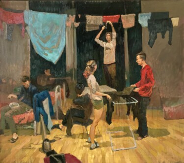 Картина под названием ""Вечер субботы в об…" - Alexander Ganshin, Подлинное произведение искусства, Масло Установлен на Дере…
