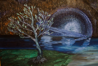 Painting titled "cosmic tree" by Alexander Kartashov, Original Artwork, Oil