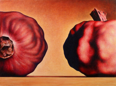 Painting titled "Two Pomegranates" by Alexander Khlupin, Original Artwork, Acrylic Mounted on Wood Panel