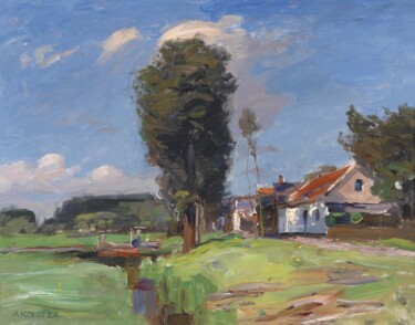 Malerei mit dem Titel "Canal en Hollande" von Alexander Koester, Original-Kunstwerk, Öl